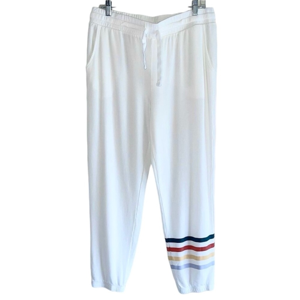 FOR THE REPUBLIC White  Joggers Size L Active Lounge Pants Rainbow Stripe